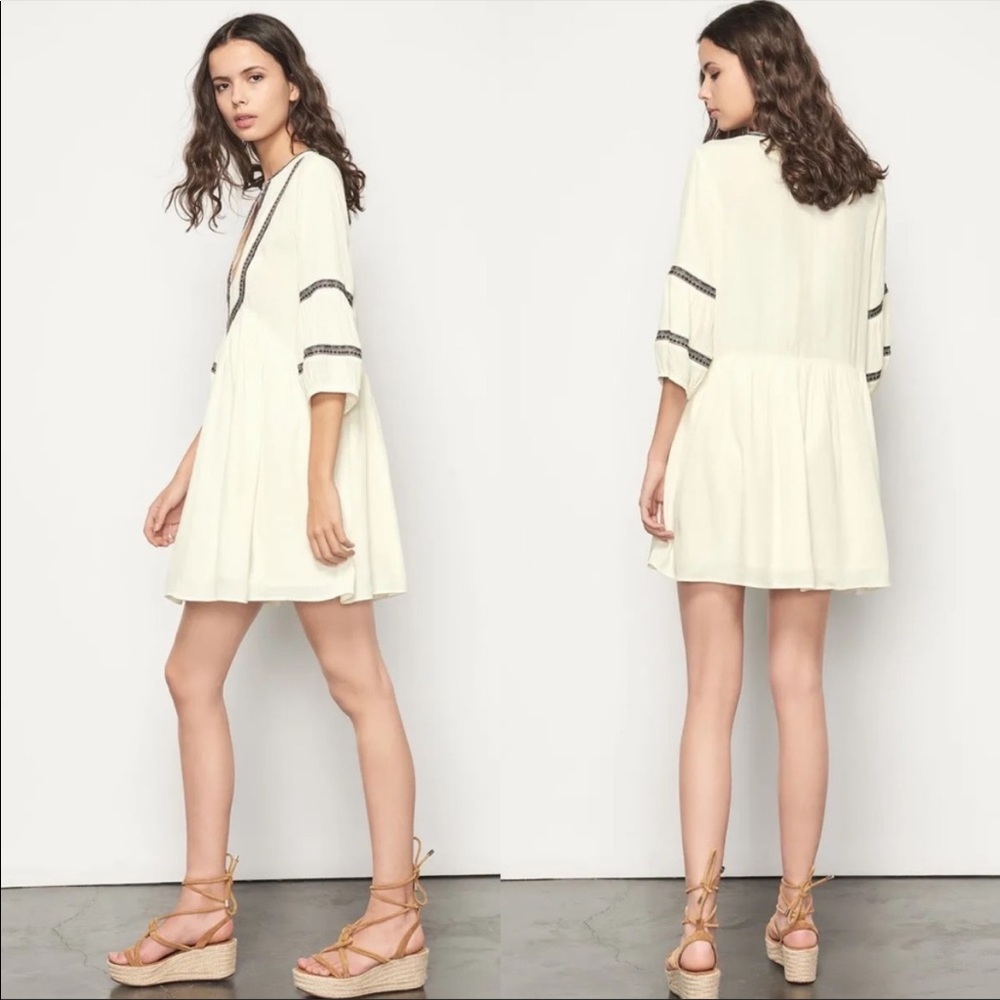 ba&sh ecru tale lady mini dress off white embroidered trim mini dress / tunic